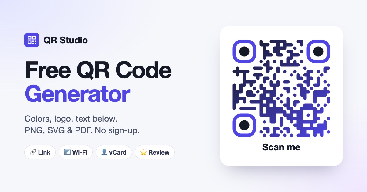 QR Studio: gjenerator falas QR kodesh me ngjyra, logo dhe tekst poshtë kodit